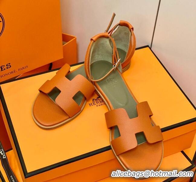 Low Price Hermes Santorini Sandal in Grainy Epsom Calfskin 331091 Orange 2021