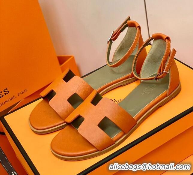 Low Price Hermes Santorini Sandal in Grainy Epsom Calfskin 331091 Orange 2021