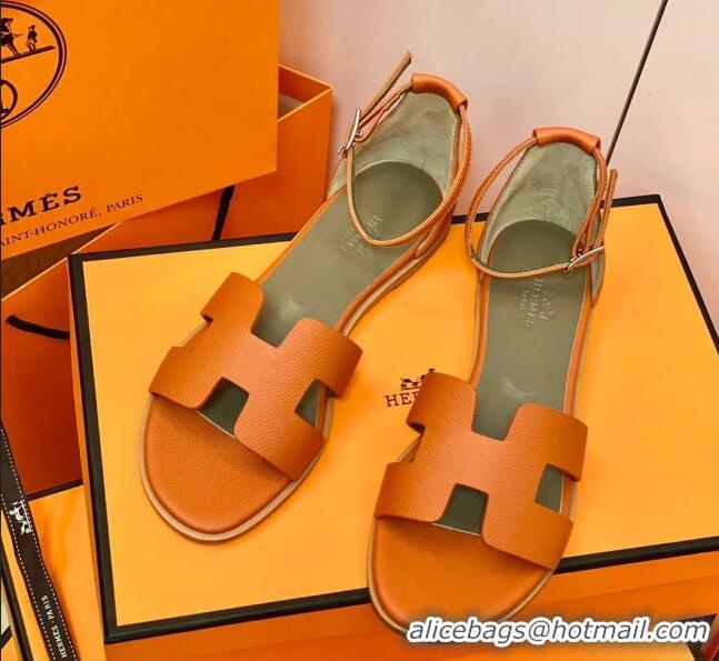 Low Price Hermes Santorini Sandal in Grainy Epsom Calfskin 331091 Orange 2021