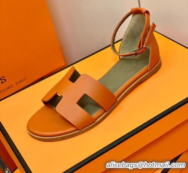 Low Price Hermes Santorini Sandal in Grainy Epsom Calfskin 331091 Orange 2021