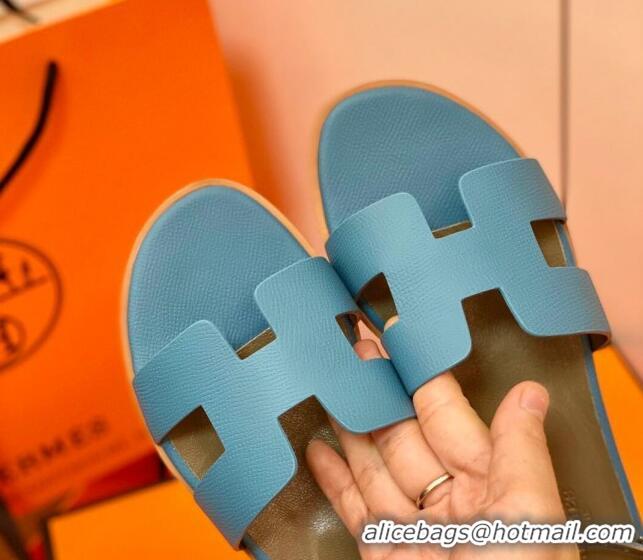 Best Price Hermes Santorini Sandal in Grainy Epsom Calfskin 331091 Blue 2021