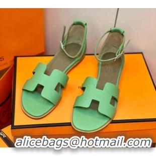 Top Grade Hermes Santorini Sandal in Grainy Epsom Calfskin 331091 Green 2021