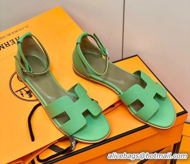 Top Grade Hermes Santorini Sandal in Grainy Epsom Calfskin 331091 Green 2021