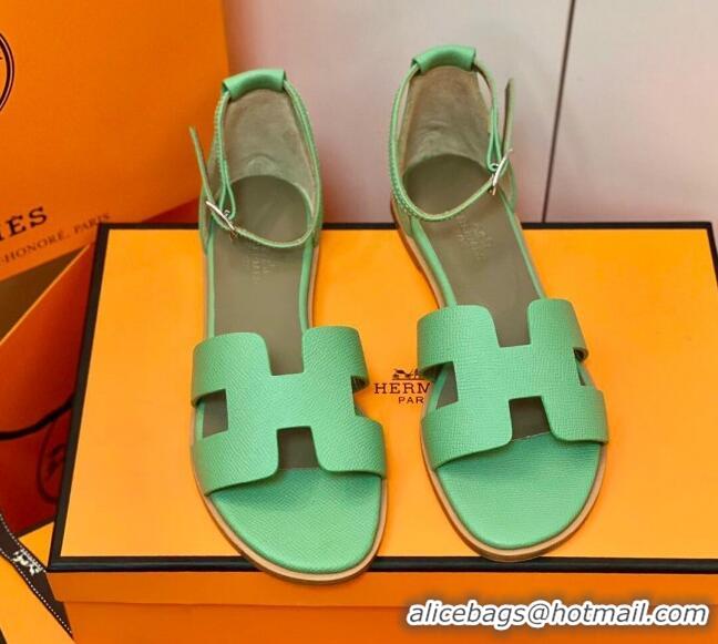 Top Grade Hermes Santorini Sandal in Grainy Epsom Calfskin 331091 Green 2021