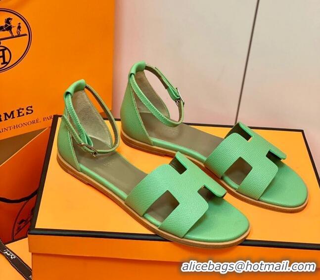 Top Grade Hermes Santorini Sandal in Grainy Epsom Calfskin 331091 Green 2021