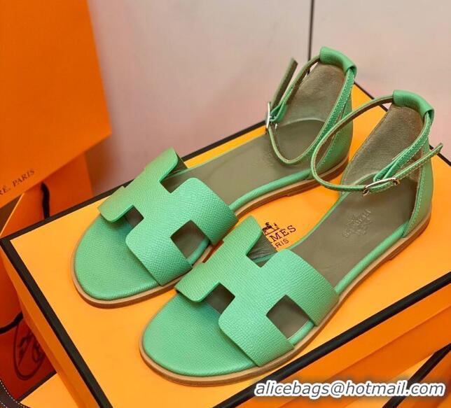 Top Grade Hermes Santorini Sandal in Grainy Epsom Calfskin 331091 Green 2021