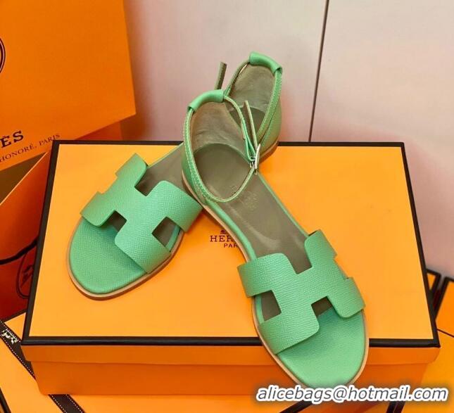 Top Grade Hermes Santorini Sandal in Grainy Epsom Calfskin 331091 Green 2021