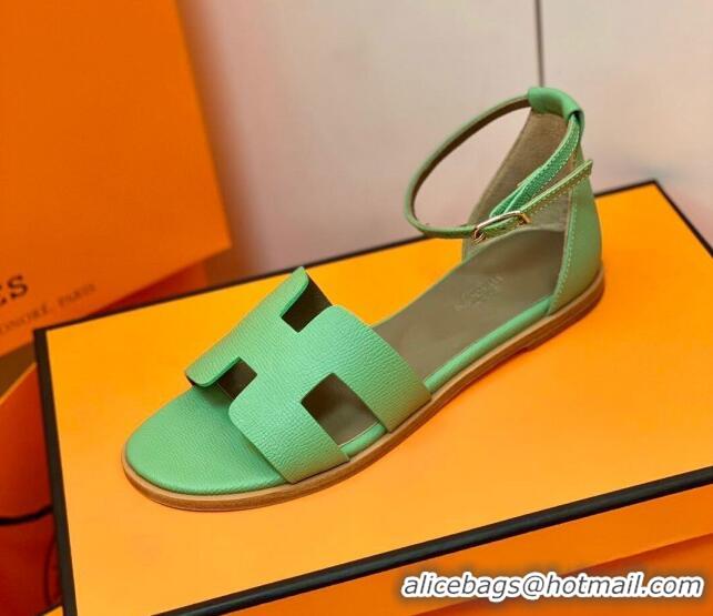 Top Grade Hermes Santorini Sandal in Grainy Epsom Calfskin 331091 Green 2021