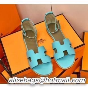 Purchase Hermes Santorini Sandal in Grainy Epsom Calfskin 331091 Cyan 2021