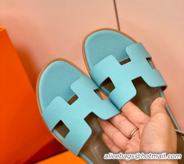 Purchase Hermes Santorini Sandal in Grainy Epsom Calfskin 331091 Cyan 2021