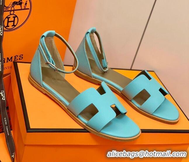 Purchase Hermes Santorini Sandal in Grainy Epsom Calfskin 331091 Cyan 2021