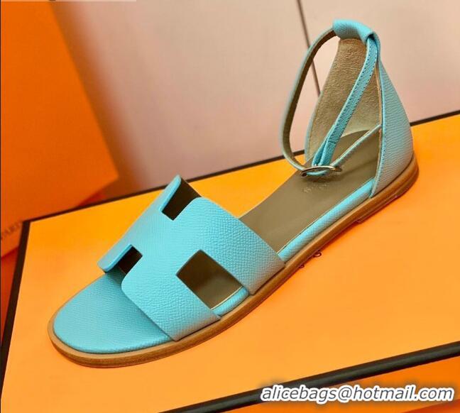 Purchase Hermes Santorini Sandal in Grainy Epsom Calfskin 331091 Cyan 2021