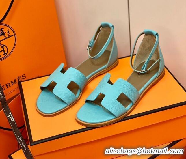 Purchase Hermes Santorini Sandal in Grainy Epsom Calfskin 331091 Cyan 2021