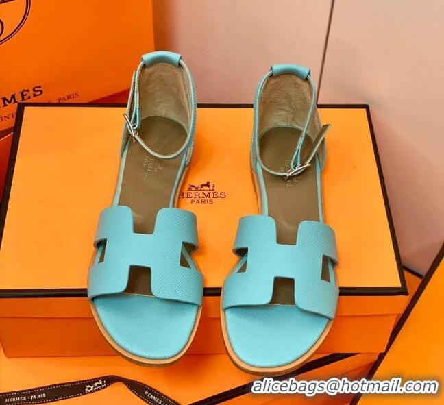 Purchase Hermes Santorini Sandal in Grainy Epsom Calfskin 331091 Cyan 2021