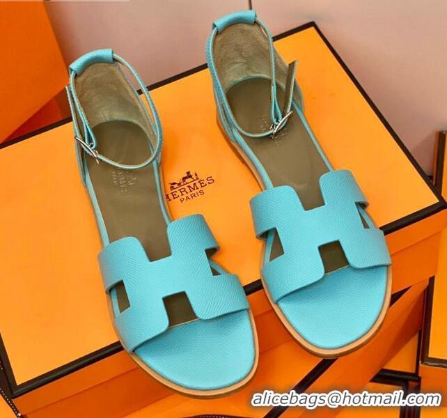 Purchase Hermes Santorini Sandal in Grainy Epsom Calfskin 331091 Cyan 2021