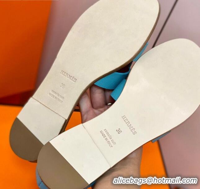 Purchase Hermes Santorini Sandal in Grainy Epsom Calfskin 331091 Cyan 2021