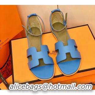 Sophisticated Hermes Santorini Sandal in Grainy Epsom Calfskin 331091 Blue 2021