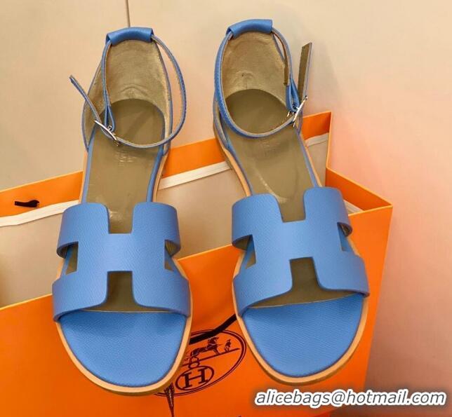 Sophisticated Hermes Santorini Sandal in Grainy Epsom Calfskin 331091 Blue 2021