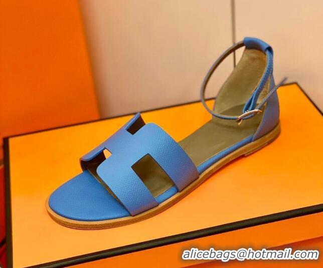 Sophisticated Hermes Santorini Sandal in Grainy Epsom Calfskin 331091 Blue 2021