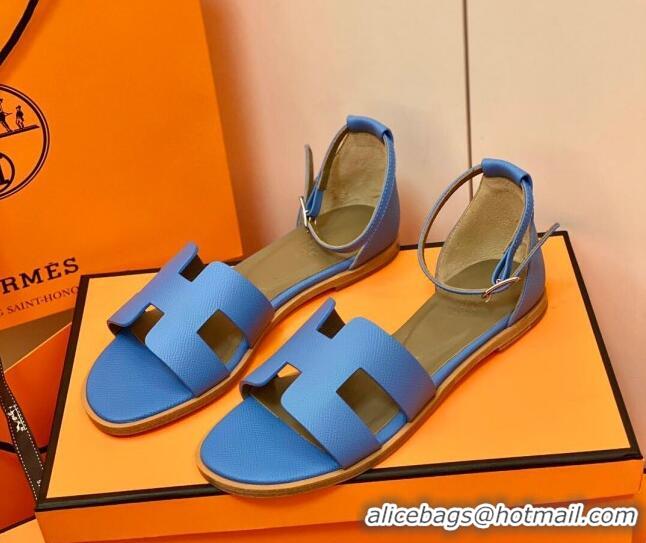 Sophisticated Hermes Santorini Sandal in Grainy Epsom Calfskin 331091 Blue 2021