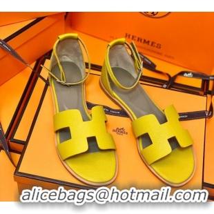 Good Quality Hermes Santorini Sandal in Grainy Epsom Calfskin 331091 Yellow 2021