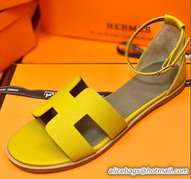 Good Quality Hermes Santorini Sandal in Grainy Epsom Calfskin 331091 Yellow 2021