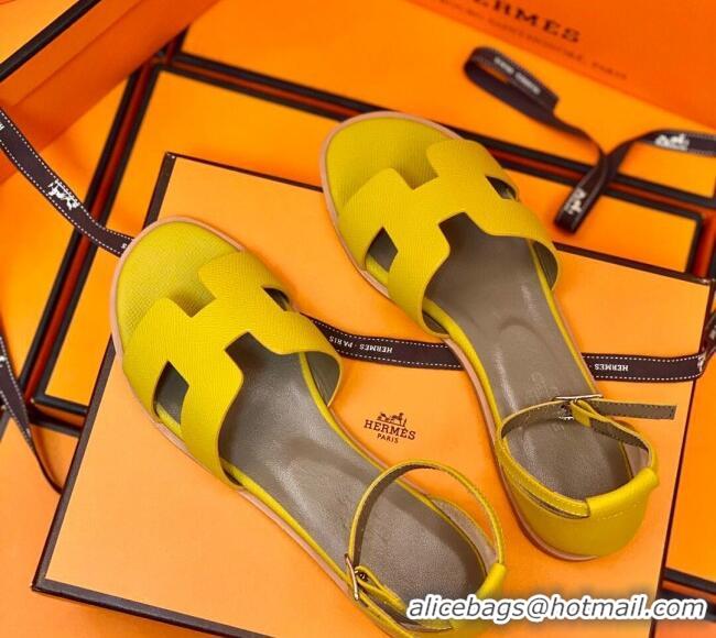 Good Quality Hermes Santorini Sandal in Grainy Epsom Calfskin 331091 Yellow 2021