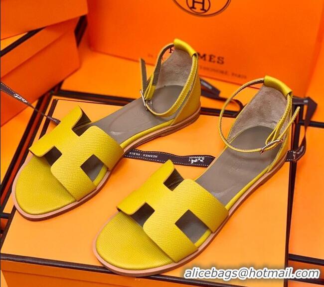 Good Quality Hermes Santorini Sandal in Grainy Epsom Calfskin 331091 Yellow 2021