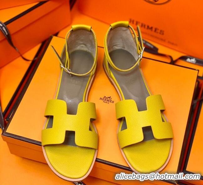 Good Quality Hermes Santorini Sandal in Grainy Epsom Calfskin 331091 Yellow 2021