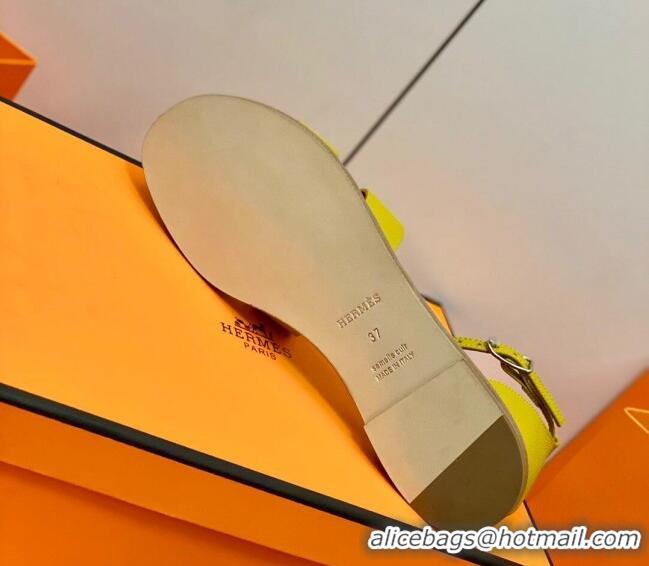 Good Quality Hermes Santorini Sandal in Grainy Epsom Calfskin 331091 Yellow 2021