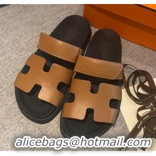 Perfect Hermes Chypre Calfskin H Flat Mules 040106 Brown 2021 