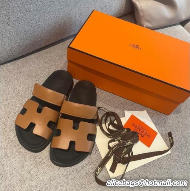 Perfect Hermes Chypre Calfskin H Flat Mules 040106 Brown 2021 