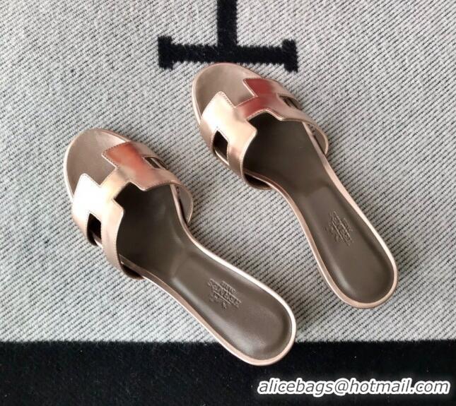 Good Quality Hermes Oasis Sandal in Smooth Metalic Calfskin With 5cm Heel 040284