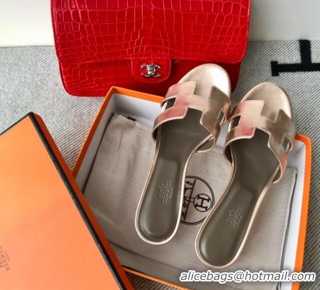 Good Quality Hermes Oasis Sandal in Smooth Metalic Calfskin With 5cm Heel 040284