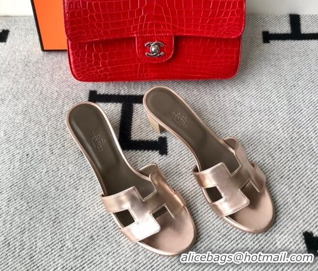 Good Quality Hermes Oasis Sandal in Smooth Metalic Calfskin With 5cm Heel 040284