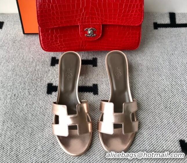 Good Quality Hermes Oasis Sandal in Smooth Metalic Calfskin With 5cm Heel 040284