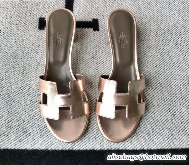 Good Quality Hermes Oasis Sandal in Smooth Metalic Calfskin With 5cm Heel 040284