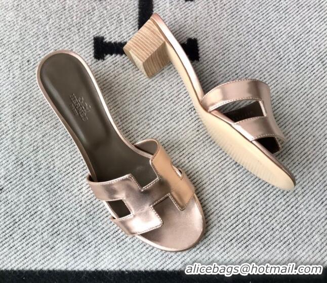 Good Quality Hermes Oasis Sandal in Smooth Metalic Calfskin With 5cm Heel 040284