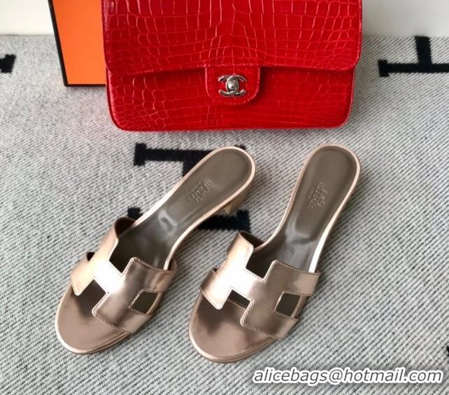 Good Quality Hermes Oasis Sandal in Smooth Metalic Calfskin With 5cm Heel 040284