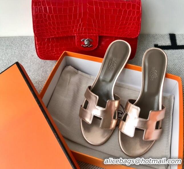 Good Quality Hermes Oasis Sandal in Smooth Metalic Calfskin With 5cm Heel 040284