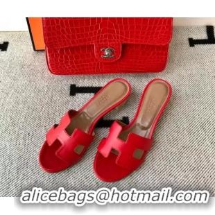 Best Product Hermes Oasis Sandal in Smooth Metalic Calfskin With 5cm Heel 040284 Red