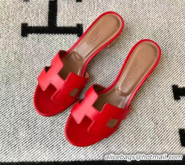 Best Product Hermes Oasis Sandal in Smooth Metalic Calfskin With 5cm Heel 040284 Red