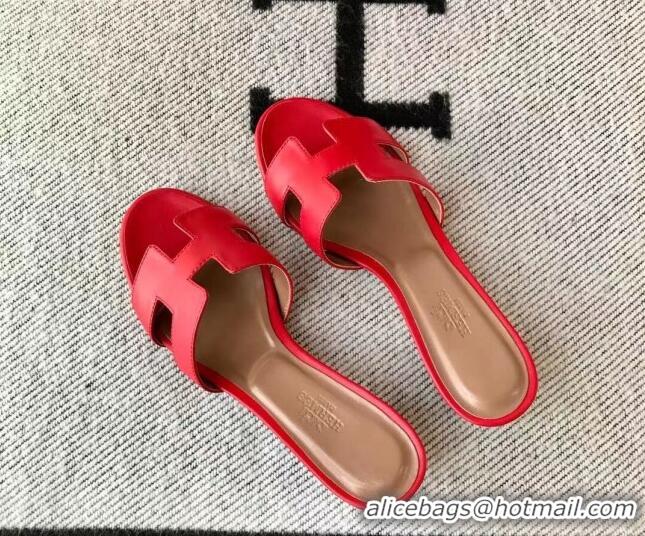 Best Product Hermes Oasis Sandal in Smooth Metalic Calfskin With 5cm Heel 040284 Red