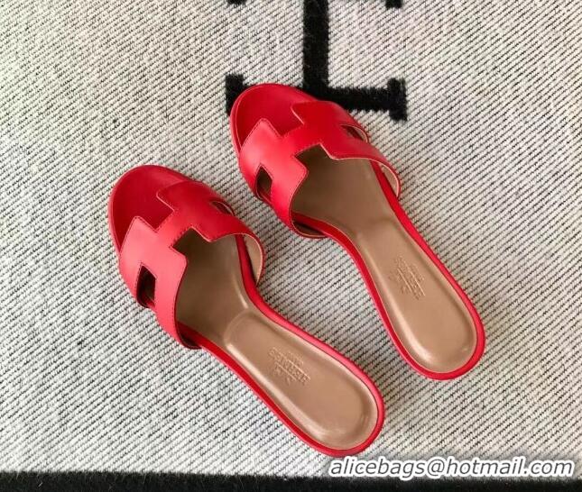 Best Product Hermes Oasis Sandal in Smooth Metalic Calfskin With 5cm Heel 040284 Red