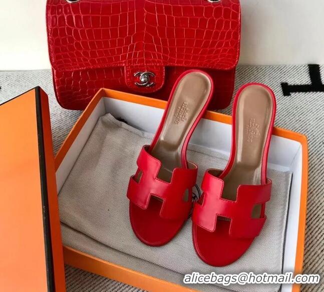 Best Product Hermes Oasis Sandal in Smooth Metalic Calfskin With 5cm Heel 040284 Red