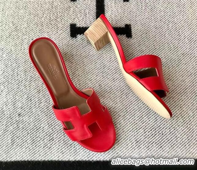 Best Product Hermes Oasis Sandal in Smooth Metalic Calfskin With 5cm Heel 040284 Red