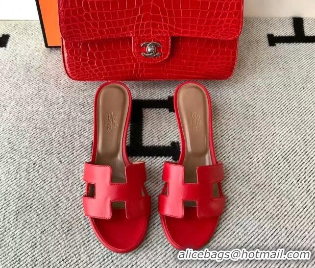 Best Product Hermes Oasis Sandal in Smooth Metalic Calfskin With 5cm Heel 040284 Red