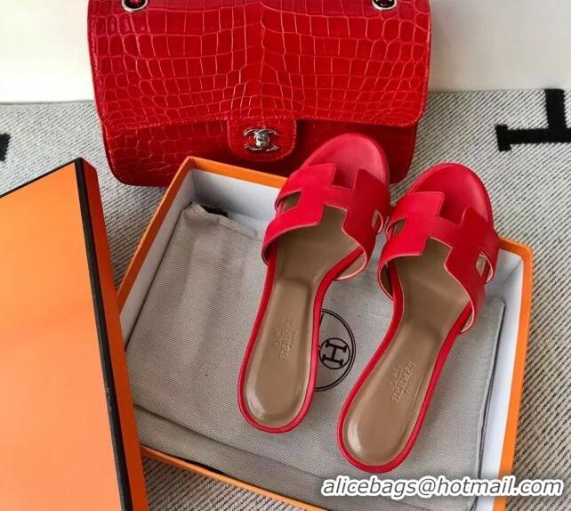 Best Product Hermes Oasis Sandal in Smooth Metalic Calfskin With 5cm Heel 040284 Red