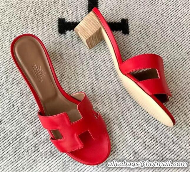 Best Product Hermes Oasis Sandal in Smooth Metalic Calfskin With 5cm Heel 040284 Red