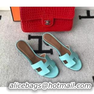 Top Grade Hermes Oasis Sandal in Smooth Metalic Calfskin With 5cm Heel 040284 Blue